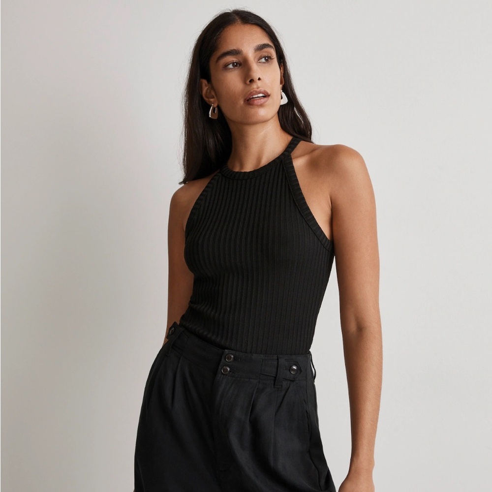 Madewell XXS ribbed cutaway crewneck black tank NWT
